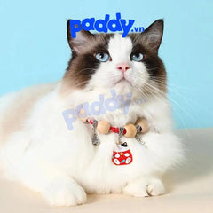 Vòng Cổ Tết Đỏ Cho Chó Mèo Gắn Charm Hạt Gỗ 25-32cm - Paddy Pet Shop