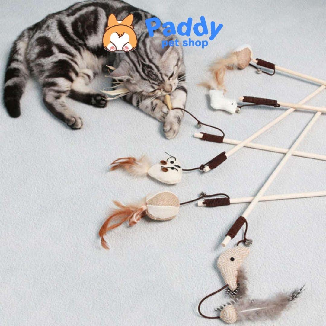 Cần Câu Mèo Que Gỗ Đính Thú - Paddy Pet Shop