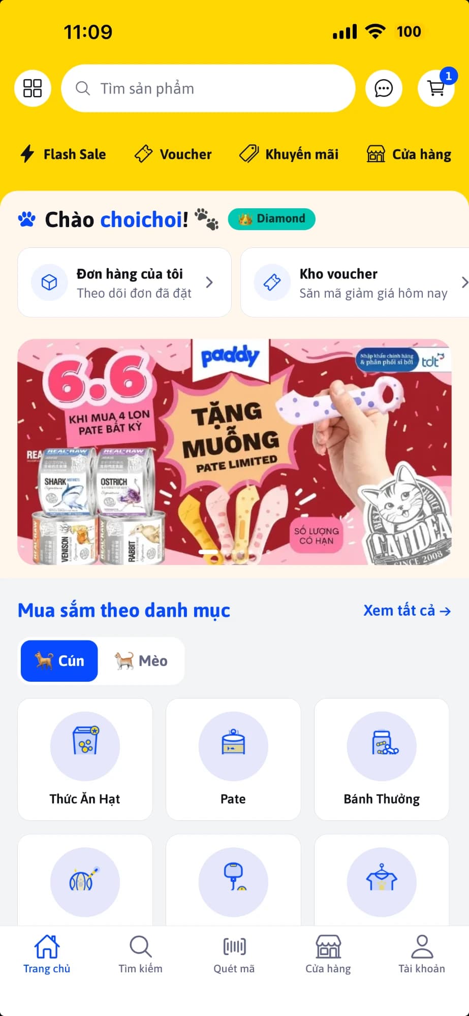Màn hình trang chủ của ứng dụng Paddy