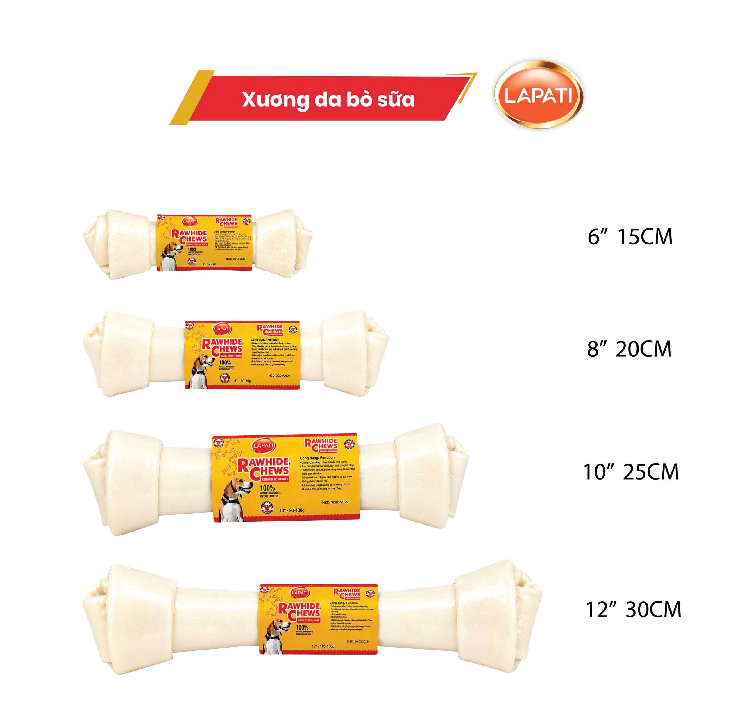 Xương Gặm Cho Chó Inu Fonti Da Bò Nơ Trắng