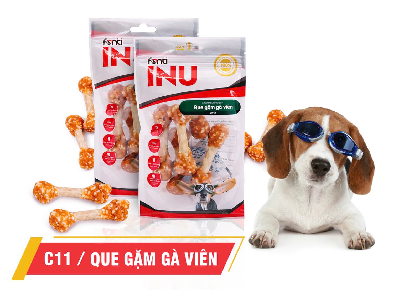 Bánh Thưởng Cho Chó Xương Gặm Fonti Inu Que Gặm Gà Viên