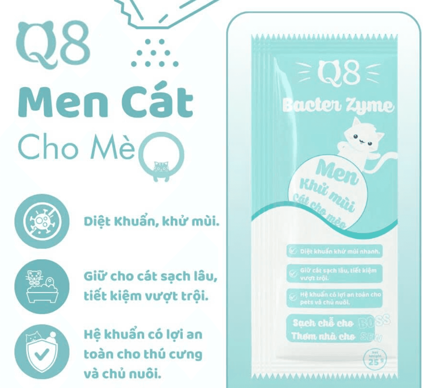 Men Khử Mùi Cát Mèo Q8 Bacter Zyme 25g