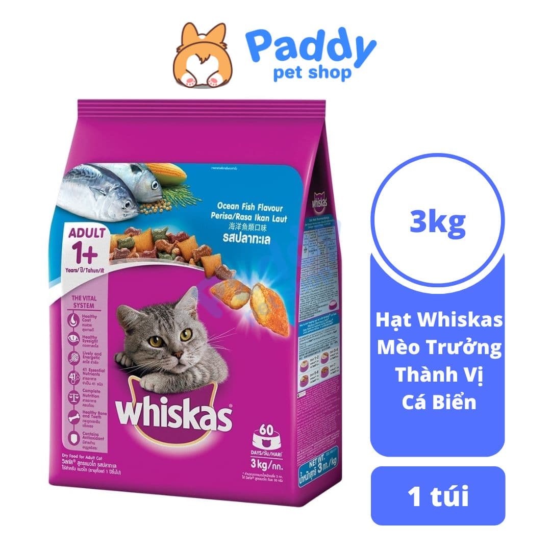 Hạt Cho Mèo Trưởng Thành Whiskas Adult 3kg