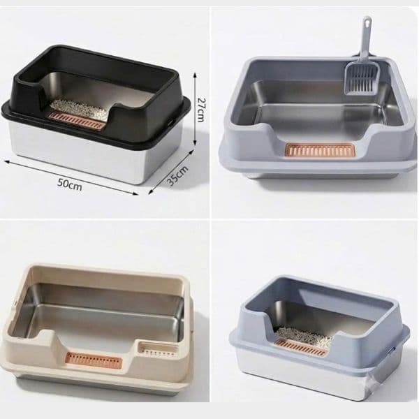 Khay Vệ Sinh Cho Mèo Inox Chống Gỉ 50x35x27cm (Tặng Xẻng)