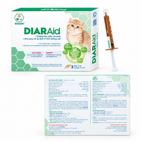 Dung Dịch Hỗ Trợ Tiêu Hóa Cho Mèo DIAR AID Chống Tiêu Chảy & Bù Nước (Hộp 3 Ống)