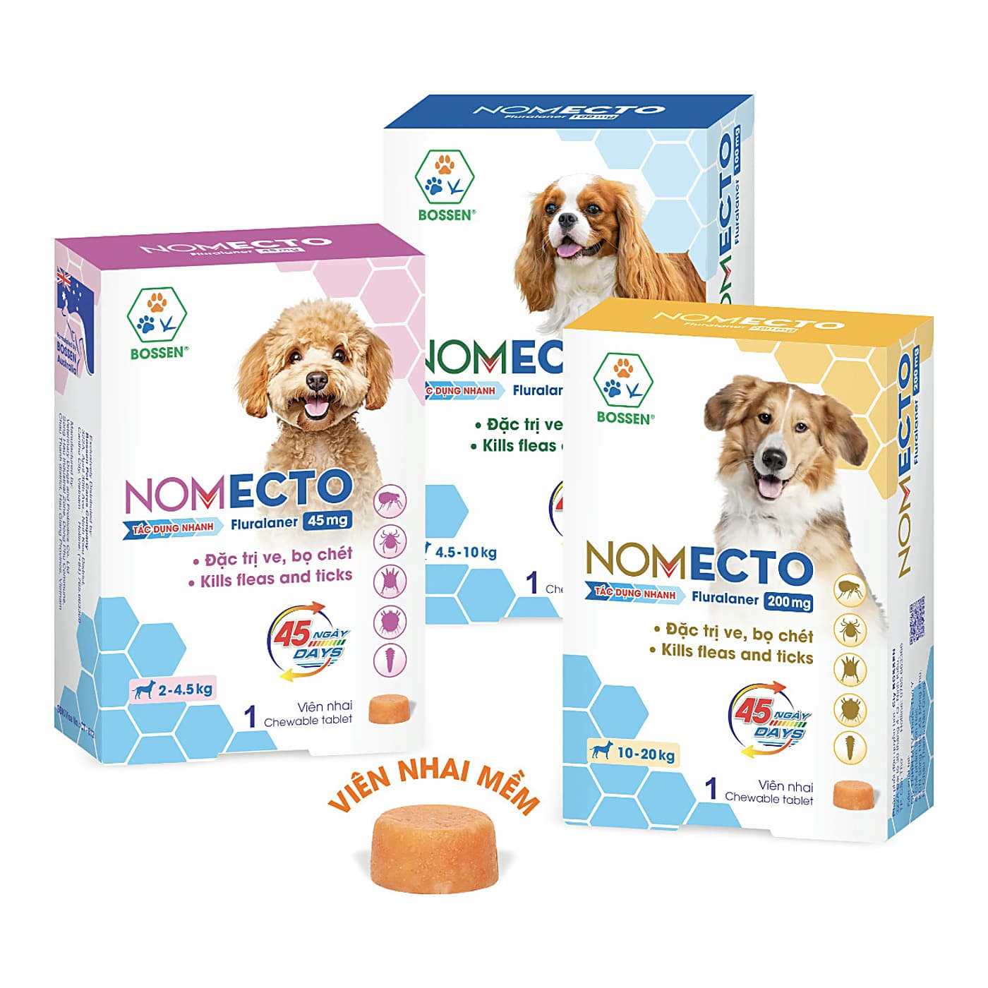 Bossen Nomecto Viên Nhai MỀM Trị Ve Rận (Hộp 1 Viên)