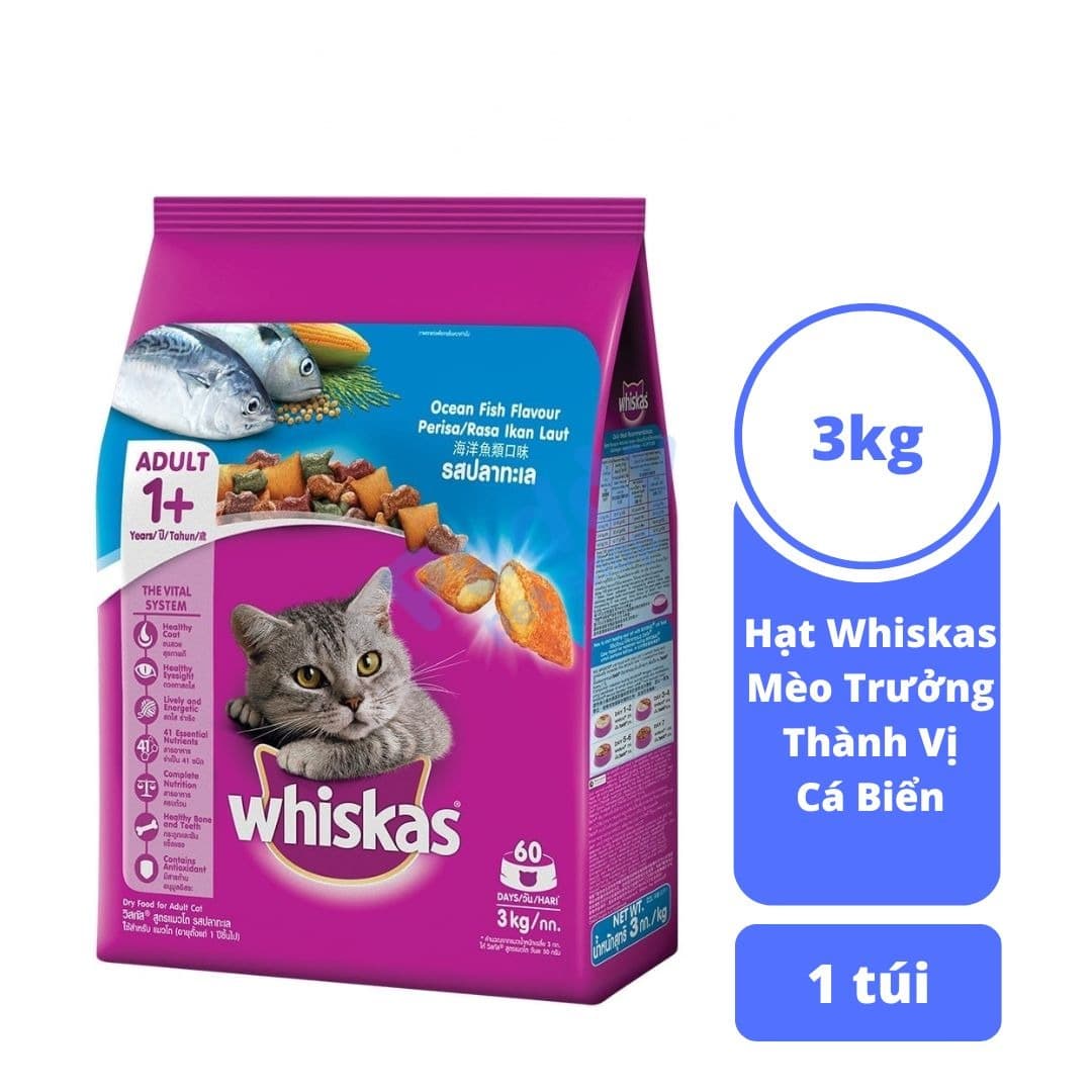 Hạt Cho Mèo Trưởng Thành Whiskas Adult 3kg