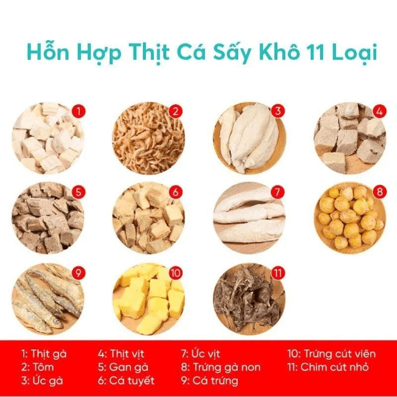 Bánh Thưởng Cho Chó Mèo Hỗn Hợp Thịt Cá Sấy Khô 11 Loại 100g