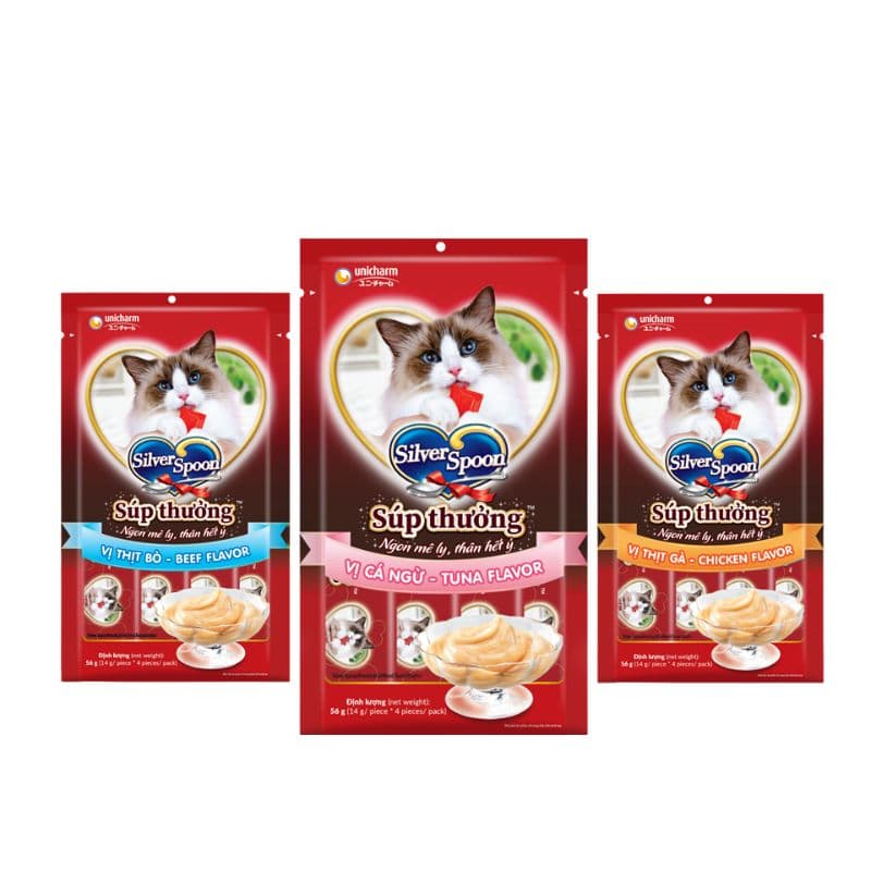 Súp Thưởng Cho Mèo Silver Spoon 100% Từ Thịt Cá Thật 56g (4 tuýp)