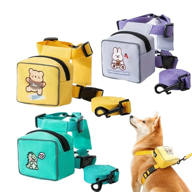 Dây Dắt Yếm Cho Chó Mèo Kèm Túi Thêu Hình
