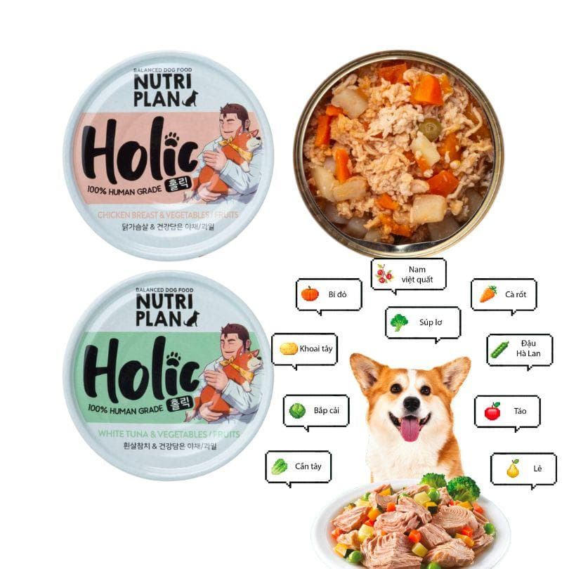 Pate Cho Chó Thịt & Rau Củ Nutri Plan Holic (Lon 85g)