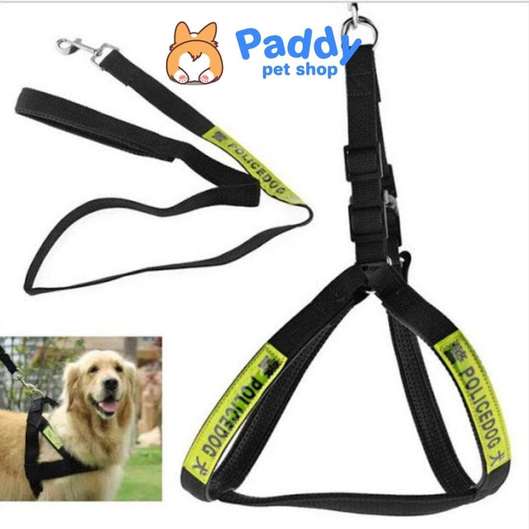 Dây Dắt Yếm Police Nhỏ Dày 2cm Cho Chó <25kg