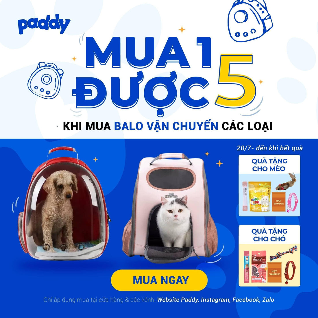 CHƯƠNG TRÌNH MUA 1 ĐƯỢC 5 CHO TẤT CẢ BALO - Paddy Pet Shop