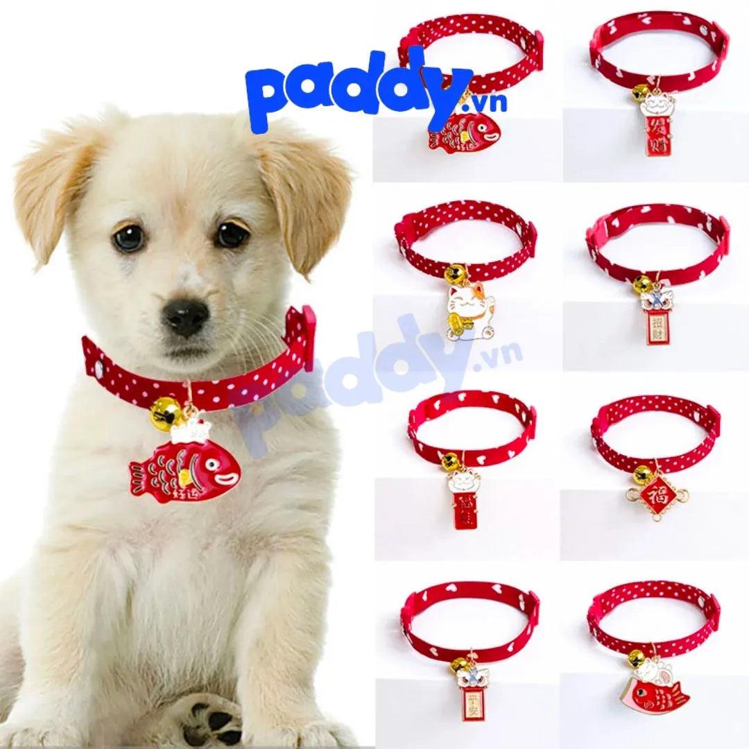 Vòng Cổ Tết Cho Chó Mèo Dây Vải Đỏ 16-22cm - Paddy Pet Shop