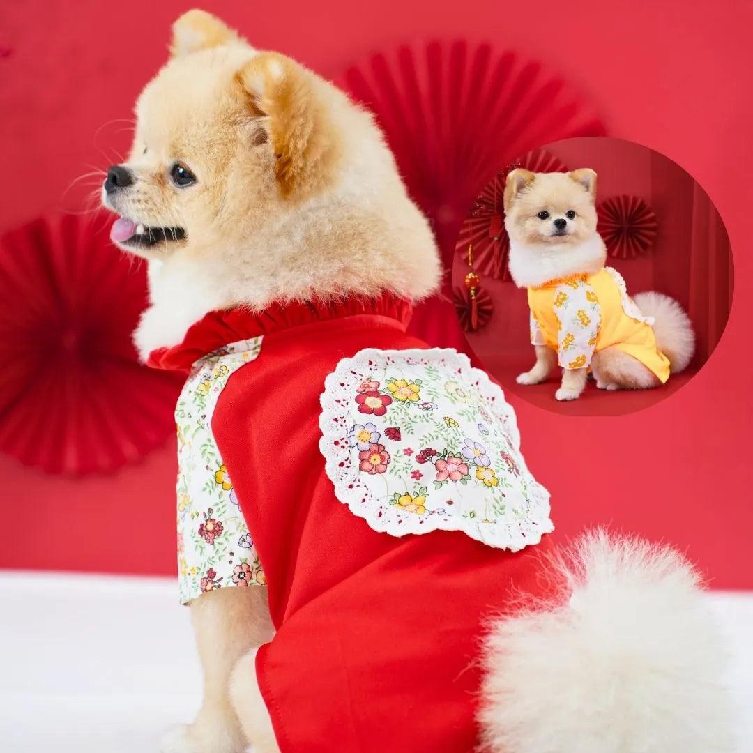 Phụ Kiện Thú Cưng Áo Dài Tết Hoa Ren Cho Chó Mèo - Paddy Pet Shop