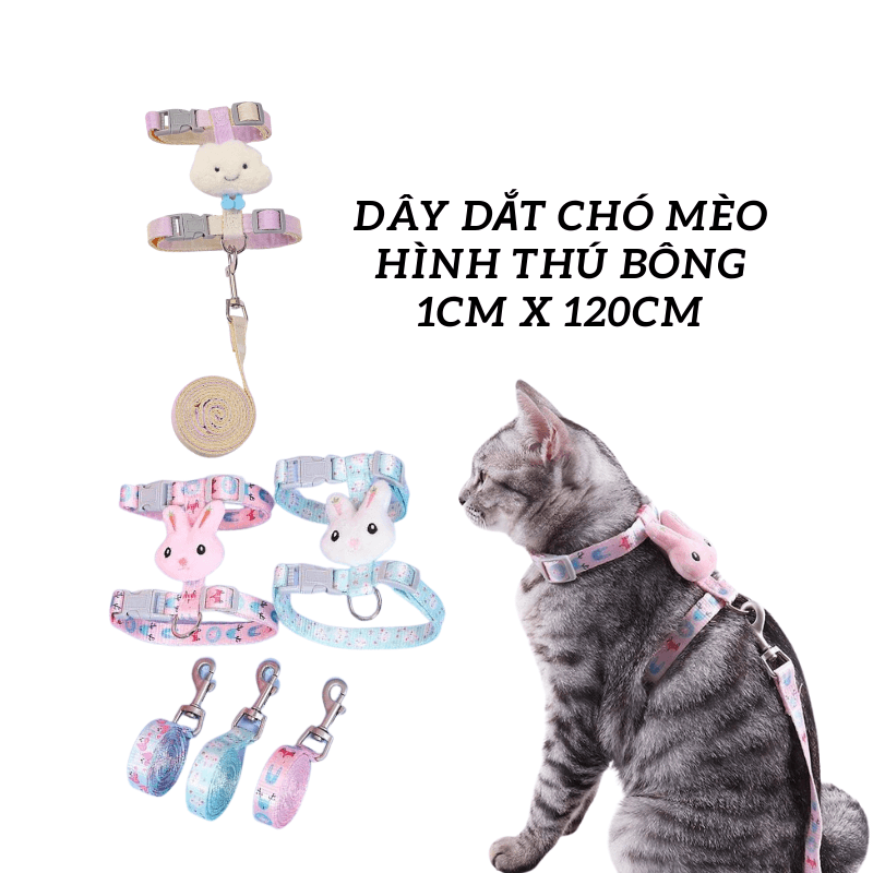 Dây Dắt Chó Mèo Hình Thú Bông 1cm x 120cm - Paddy Pet Shop