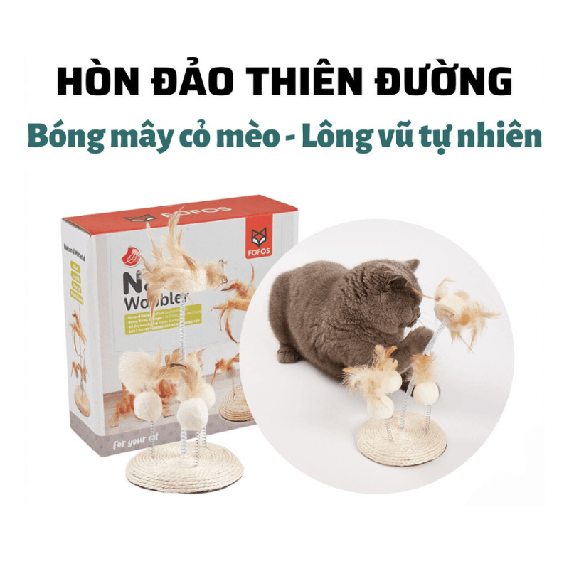 Bàn Cào Móng Mèo Dây Thừng Có Lông Vũ FOFOS