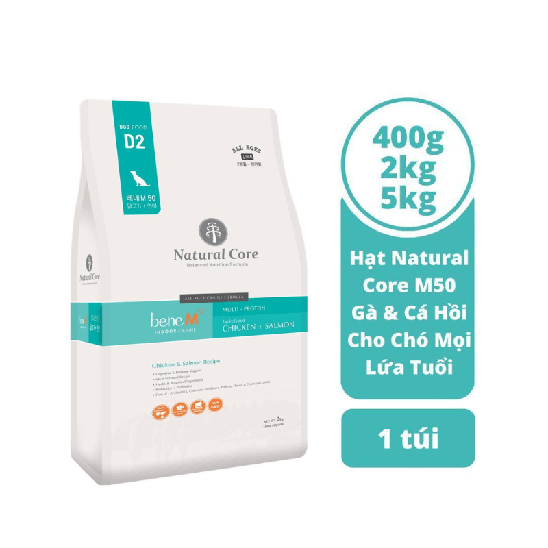 Thức Ăn Hạt Cho Chó Mọi Lứa Tuổi Hữu Cơ Natural Core M50 Gà & Cá Hồi - Paddy Pet Shop