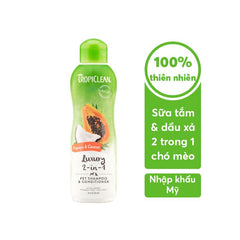 Sữa Tắm & Xả Cho Chó Mèo Tropiclean 2 Trong 1 Hương Đu Đủ & Dừa 355ml