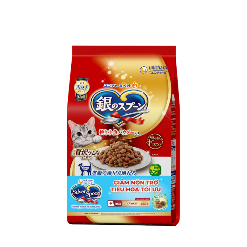 Thức Ăn Hạt Mèo Trưởng Thành Silver Spoon Giảm Nôn Trớ 800g