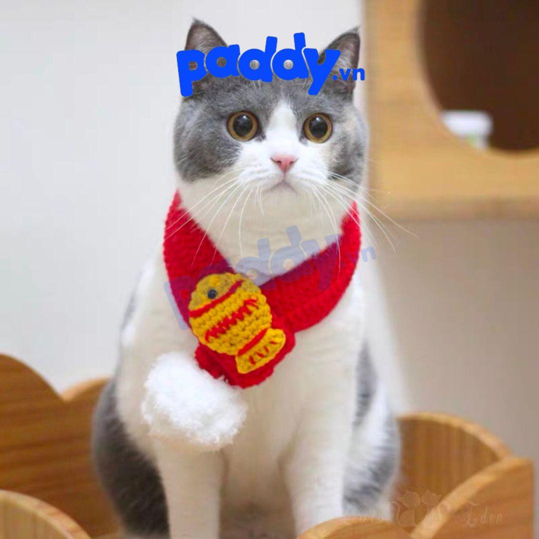 Khăn Len Tết Đỏ Đính Cá Vàng Cho Chó Mèo - Paddy Pet Shop