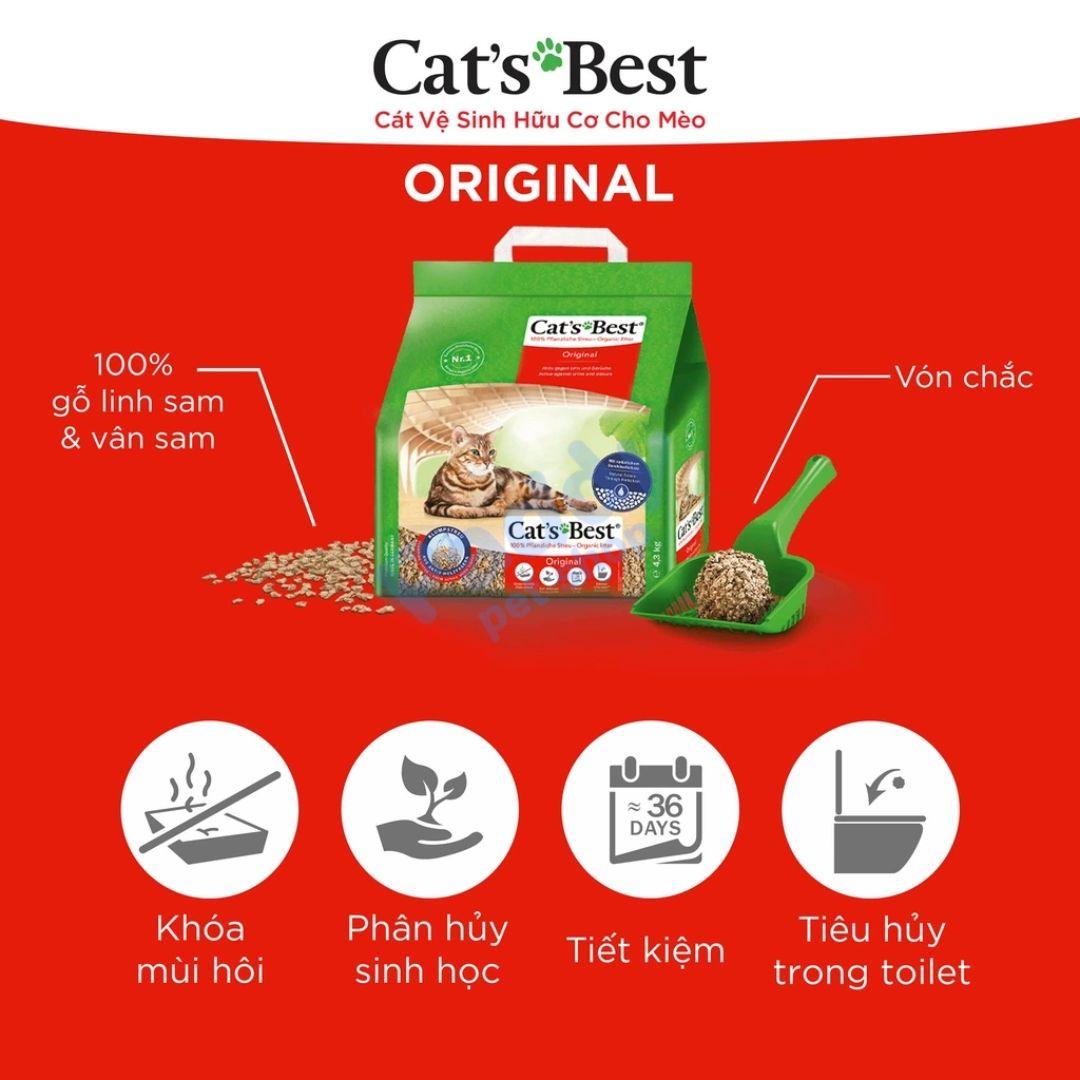 Cát Gỗ Cho Mèo Cat's Best ORIGINAL Vón Cục Khử Mùi & Vi Trùng - Paddy Pet Shop