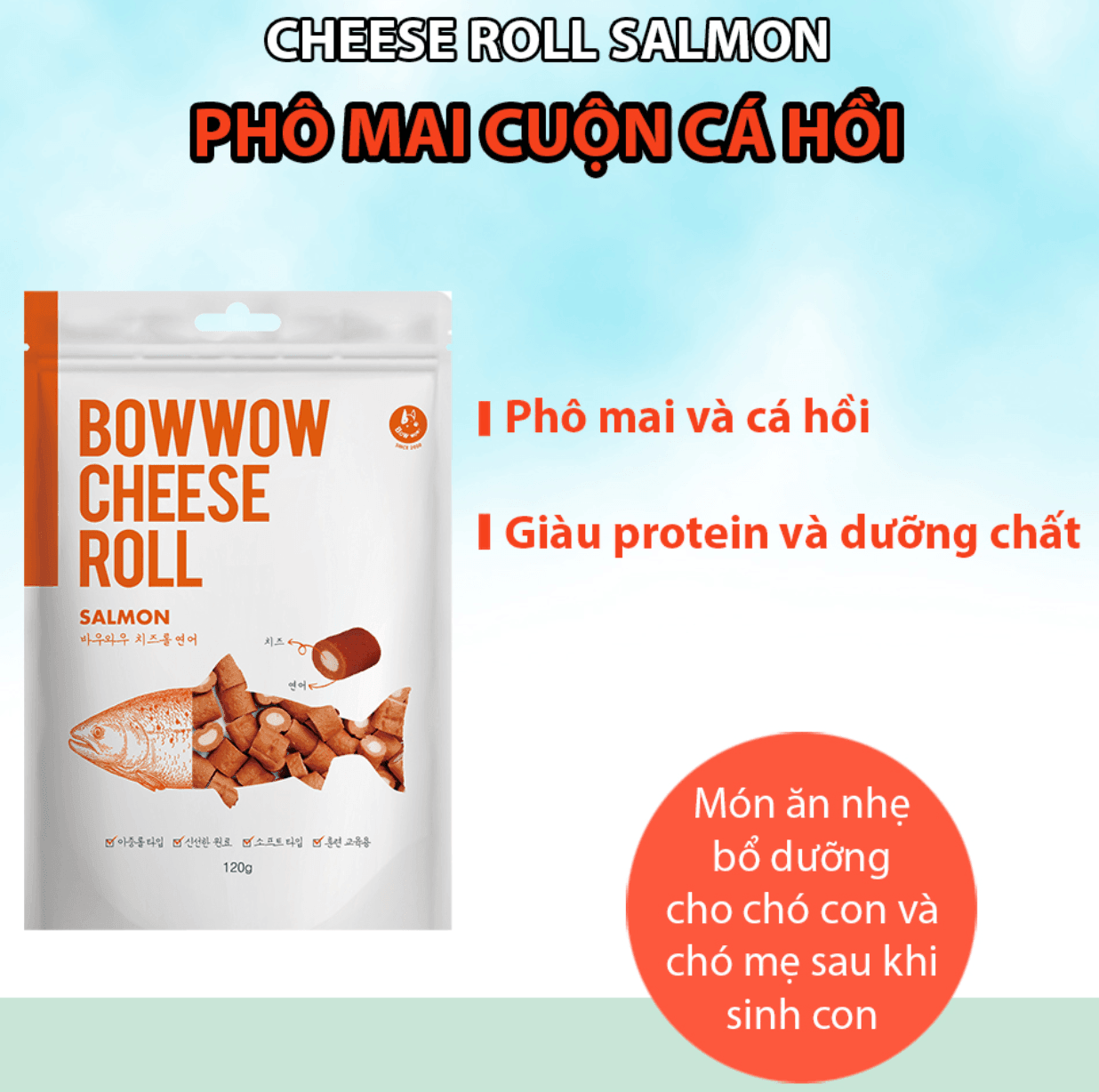 Bánh Thưởng Cho Chó Phô Mai Cuộn Thịt Bowwow Cheese Roll 120g - Paddy Pet Shop