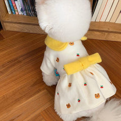 Áo Đầm Cho Chó Mèo Vải Nỉ Gấu Đính Nơ - Paddy Pet Shop